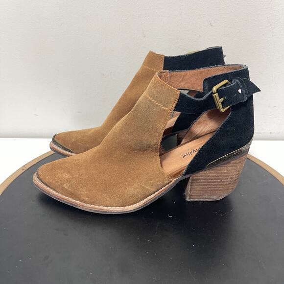 Jeffrey Campbell Cutout Ankle Boots Women 8.5 Brown Black Suede Western‎ - Picture 5 of 13